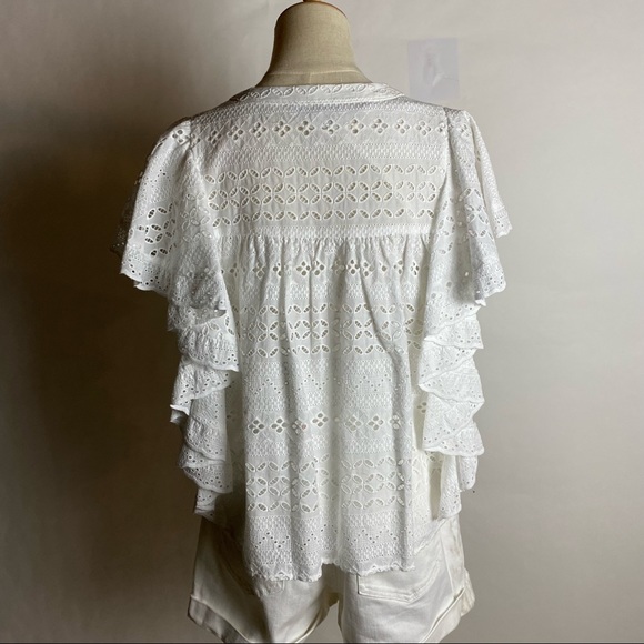 NWT REBECCA MINKOFF Caro Eyelet Ruffle Top White M - Picture 5 of 10